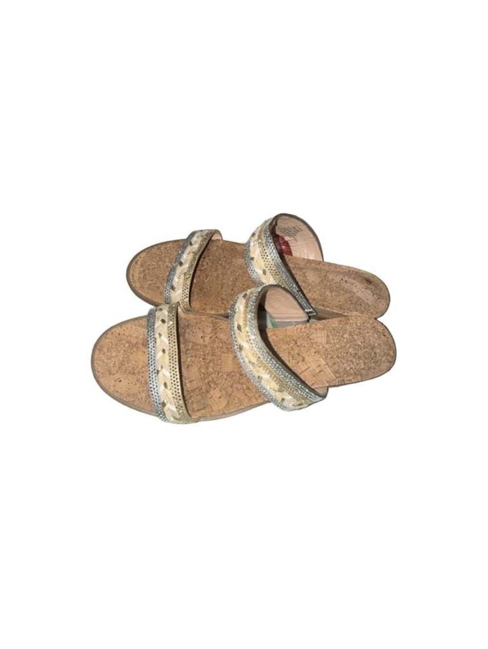 JLo Jennifer Lopez Women's Rhinestone and Woven Cork Slide Sandals Size 9M - Picture 2 of 5